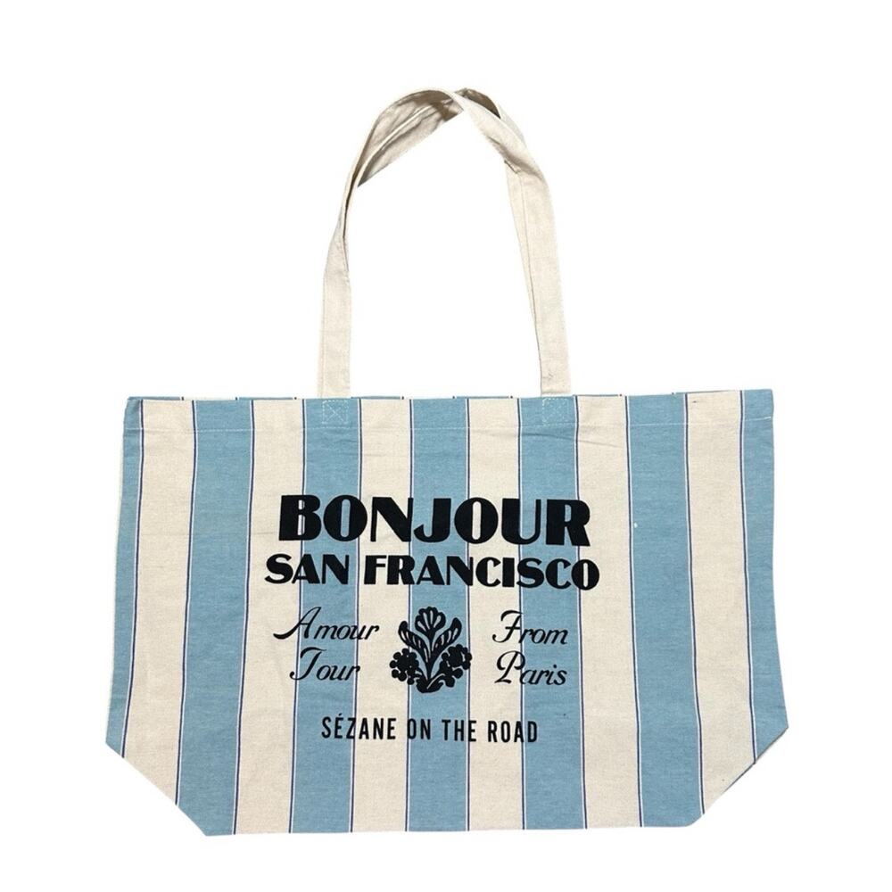Brand New Sezane Bonjour San Francisco Tote Bag in Light Blue and Ecru✨